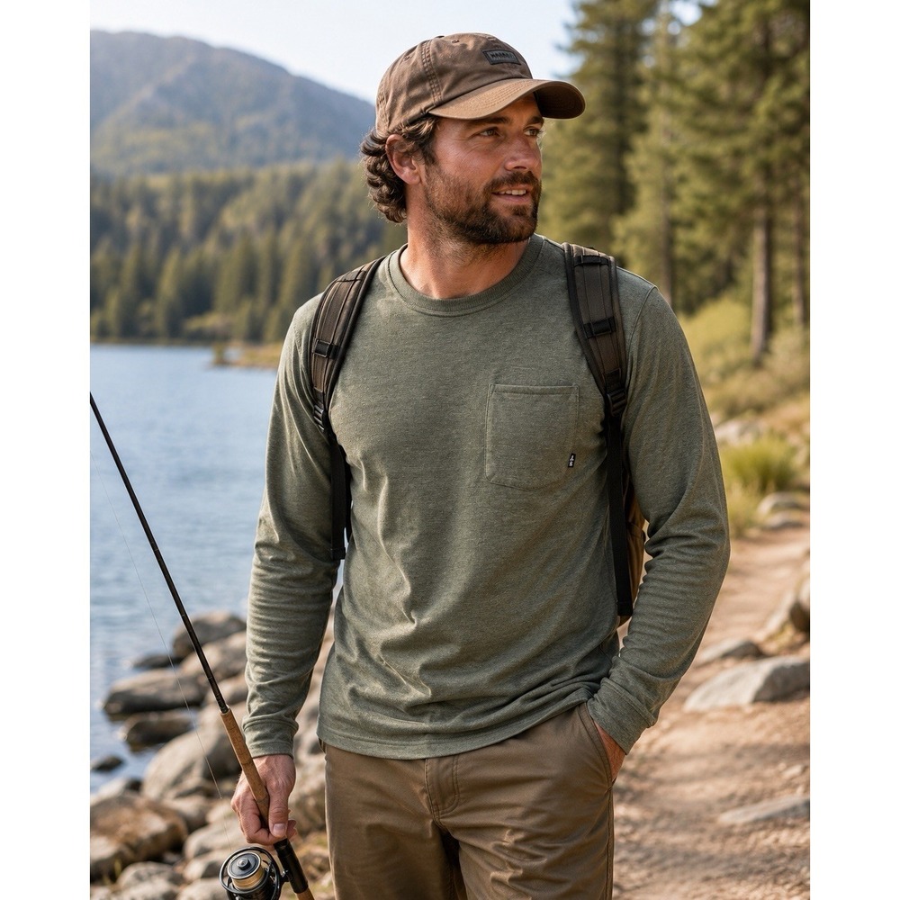 NWT Bass Outdoor Mens XXL Deep Depths Green Long Sleeve Utili-Tee Pocket Shirt‎ - Picture 2 of 12